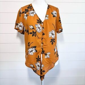 URBAN Romantics Tie Front Burnt Orange Floral Top/ Blouse Size S